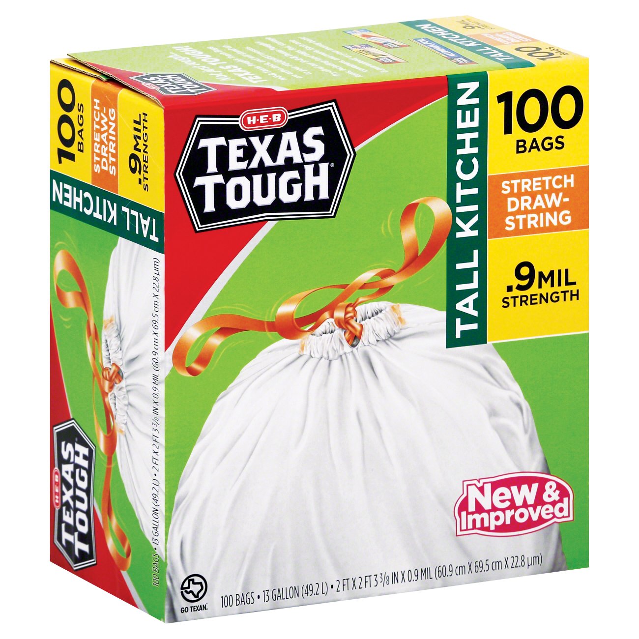 HEB Texas Tough Stretch Drawstring Tall Kitchen 13 Gallon Trash Bags