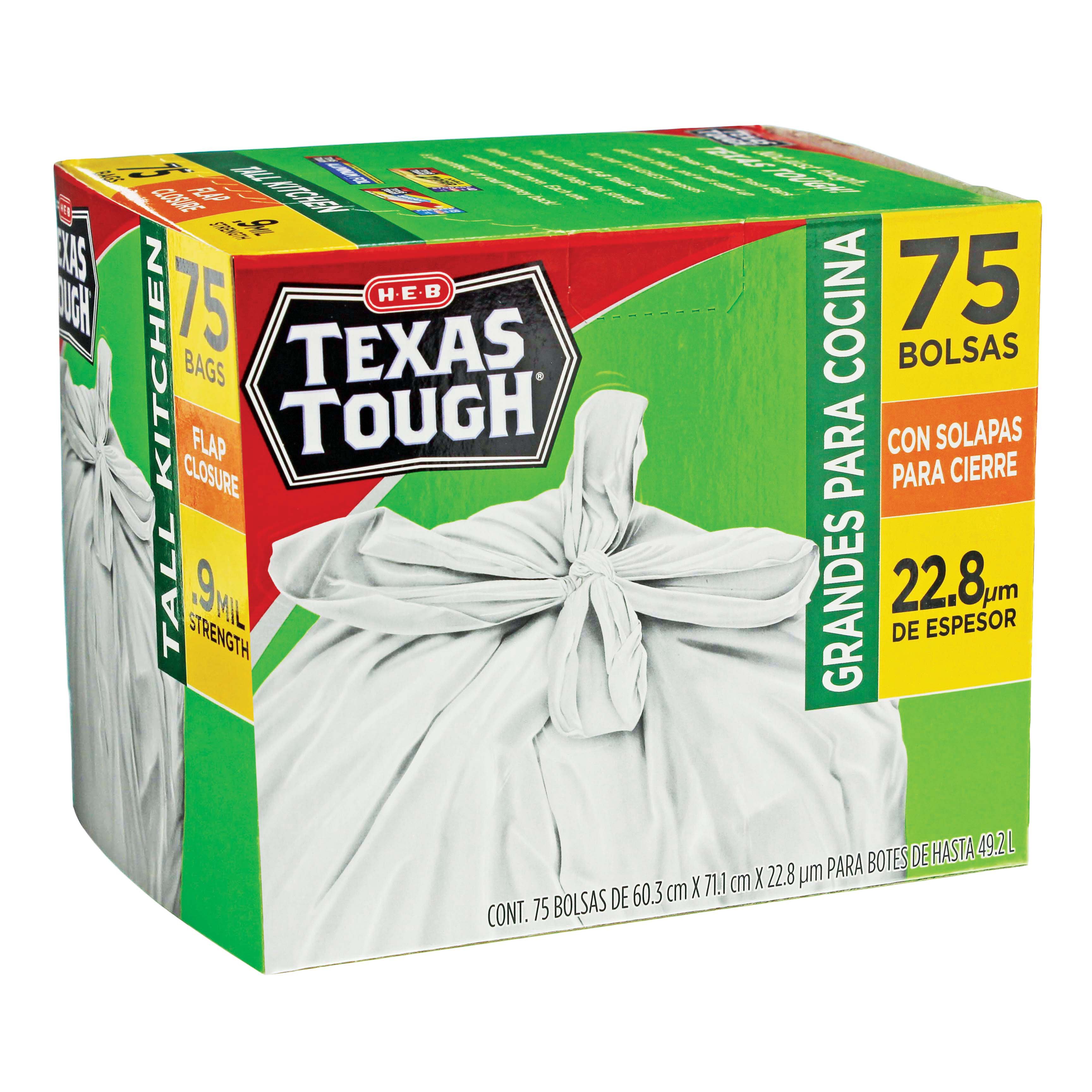 H-E-B Texas Tough Tall Kitchen Flap Tie Trash Bags, 13 Gallon