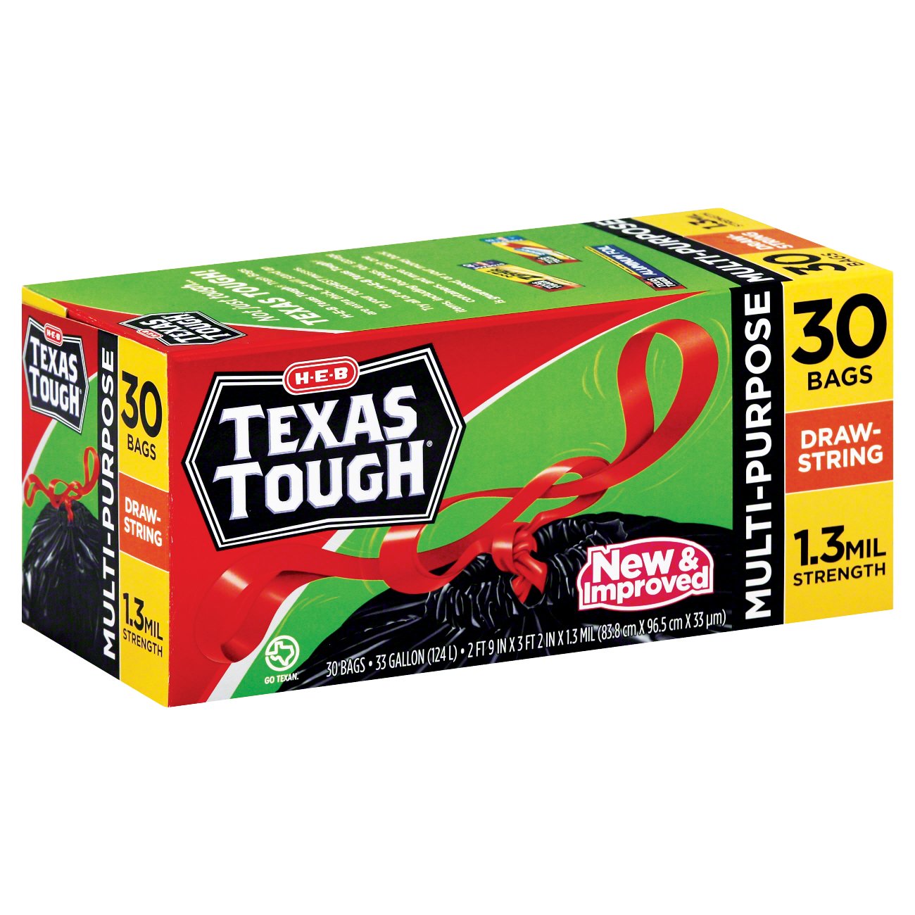 H-E-B Texas Tough Drawstring 33 Gallon Trash Bags, 30 ct | Central