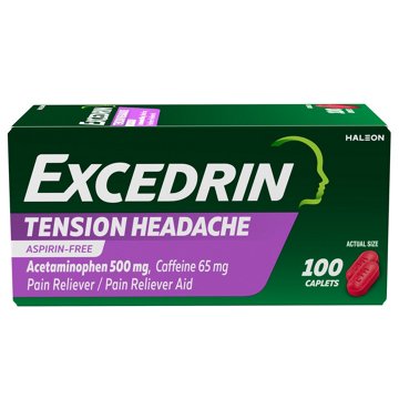 Excedrin Tension Headache Relief Caplets, Acetaminophen 500mg, Caffeine 65mg, Pain Reliever, Aspirin-Free