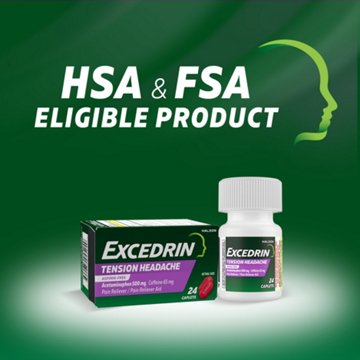 Excedrin Tension Headache Relief Caplets, Acetaminophen 500mg, Caffeine 65mg, Pain Reliever, Aspirin-Free