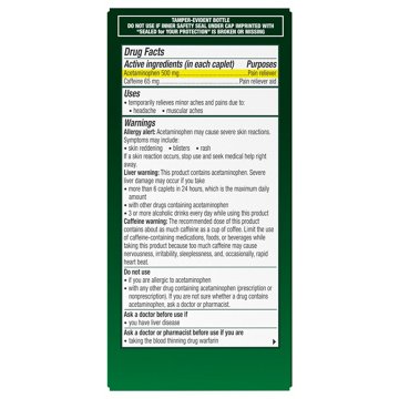Excedrin Tension Headache Relief Caplets, Acetaminophen 500mg, Caffeine 65mg, Pain Reliever, Aspirin-Free