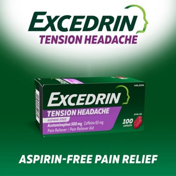 Excedrin Tension Headache Relief Caplets, Acetaminophen 500mg, Caffeine 65mg, Pain Reliever, Aspirin-Free