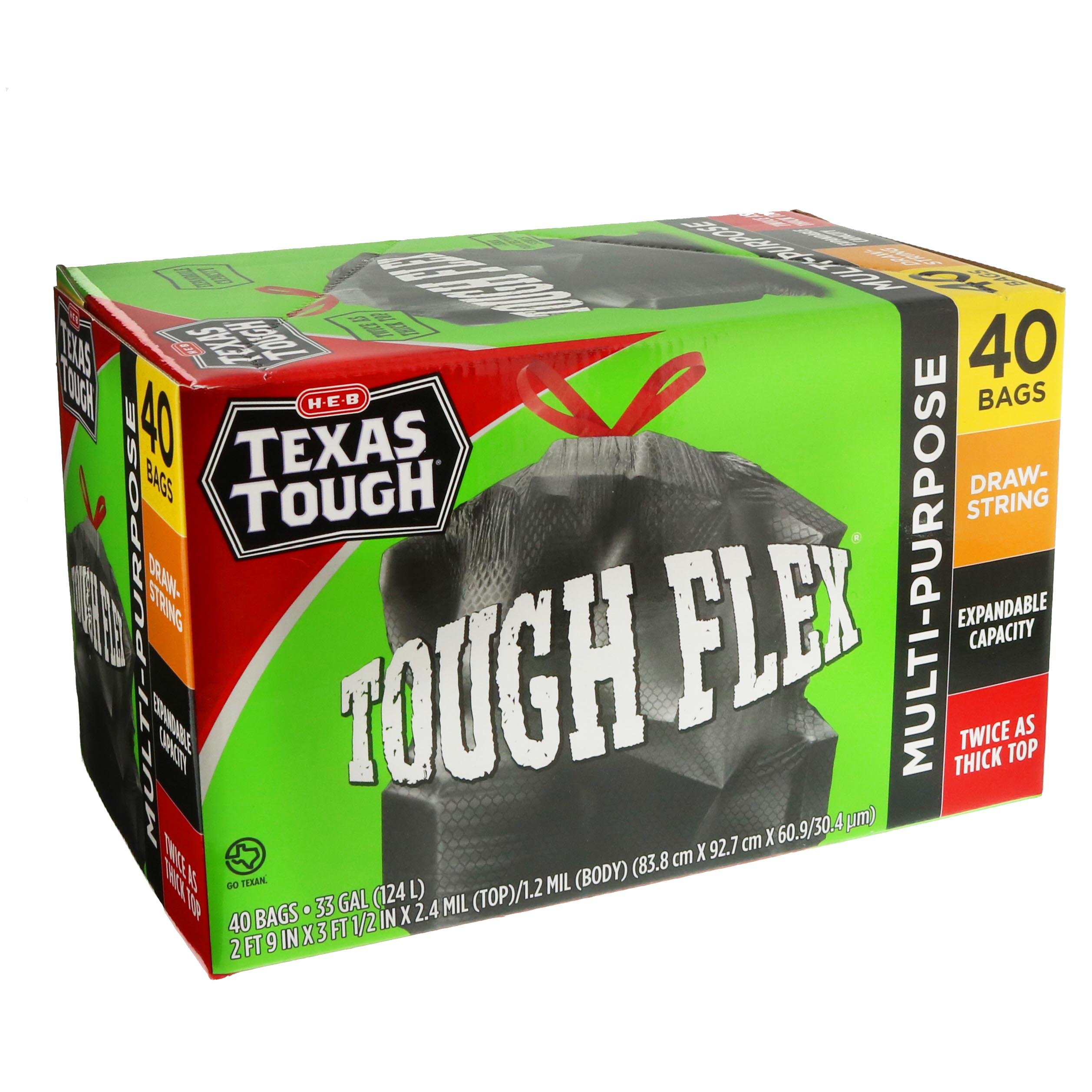 H-E-B Texas Tough Large Multipurpose Flap Tie Trash Bags, 33