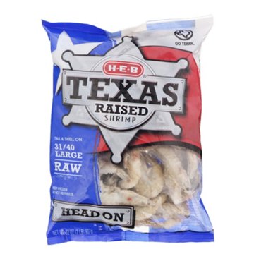 H-E-B Texas Raised Head-On Tail-On Large Raw Frozen Shrimp, 31 - 40ct/lb, 2 lbs