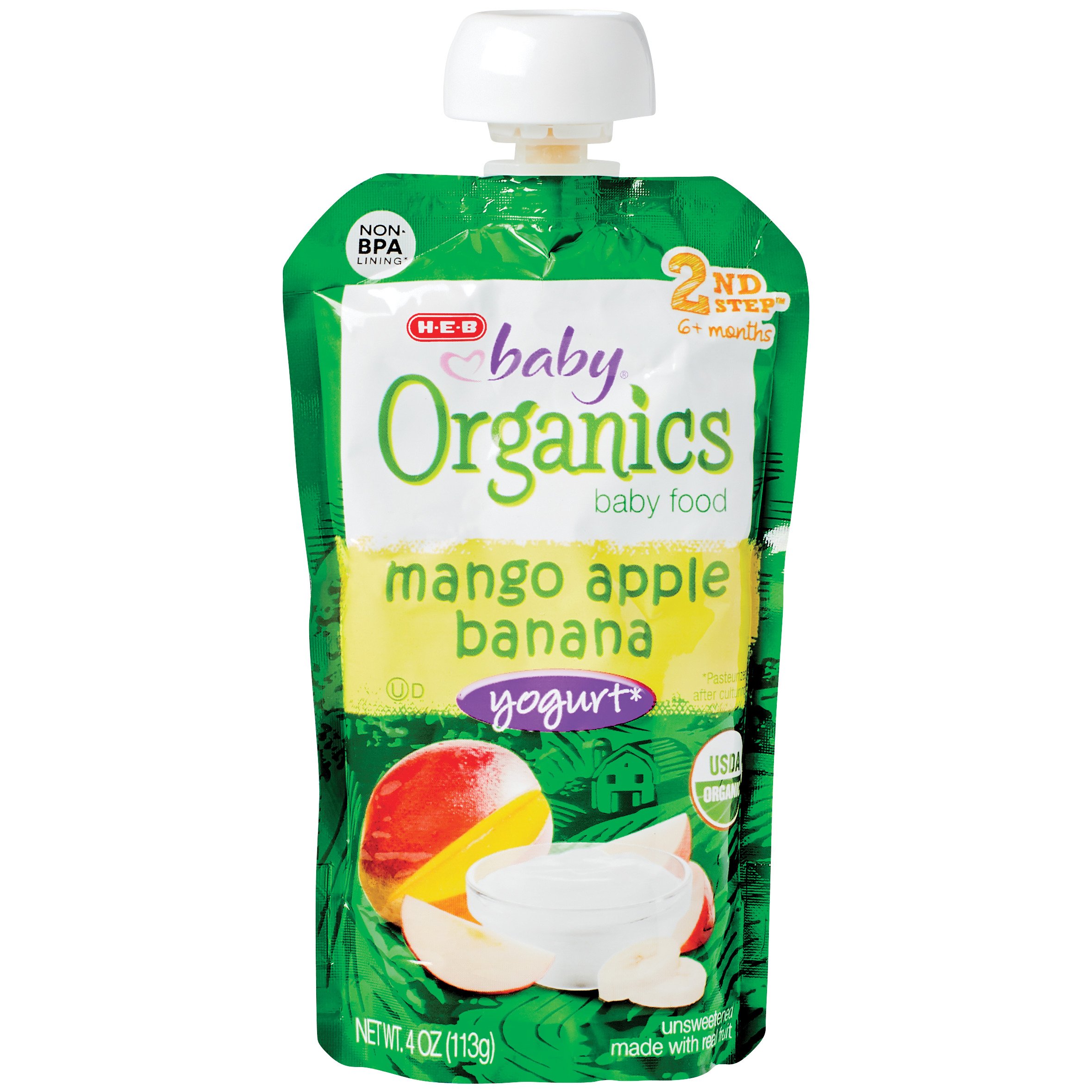 H-E-B Baby Organics Mango Apple Banana Yogurt Pouch - Shop Baby Food At ...