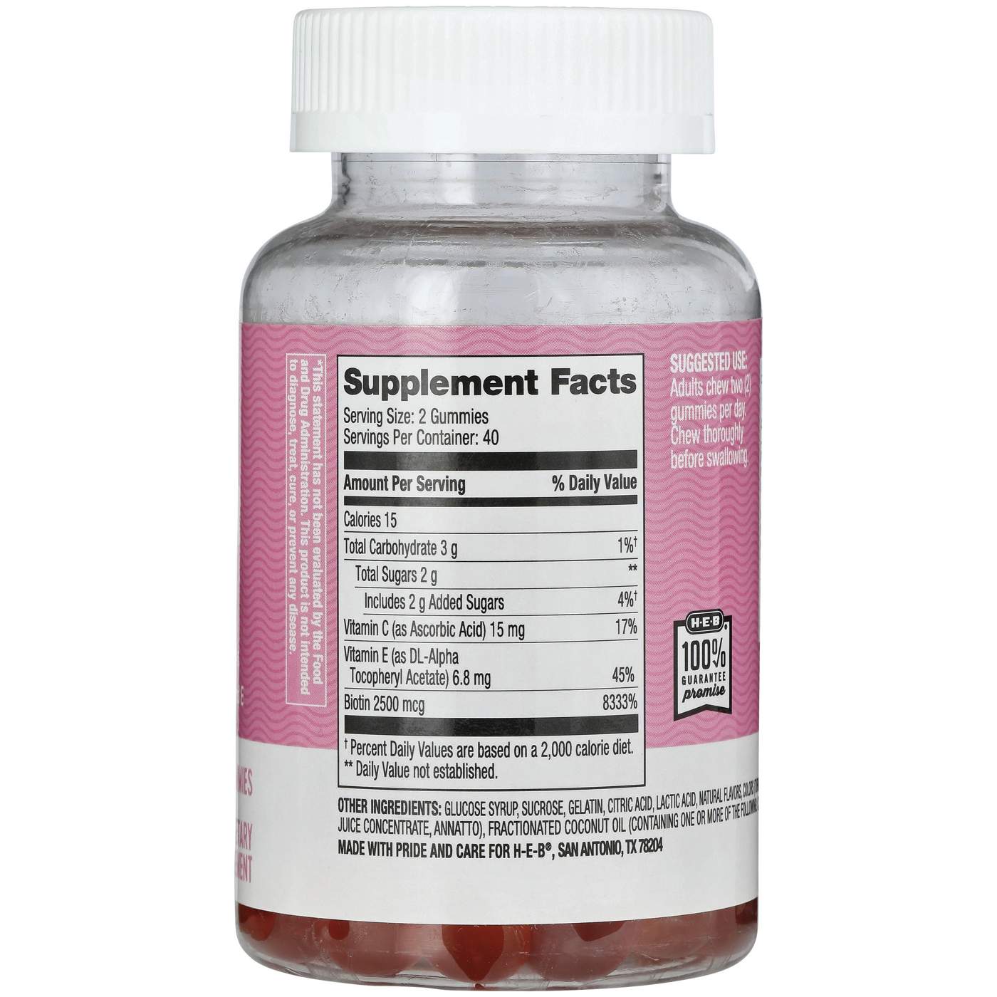 H-E-B Vitamins Hair Skin & Nails 2500mcg Biotin Gummies - Peach