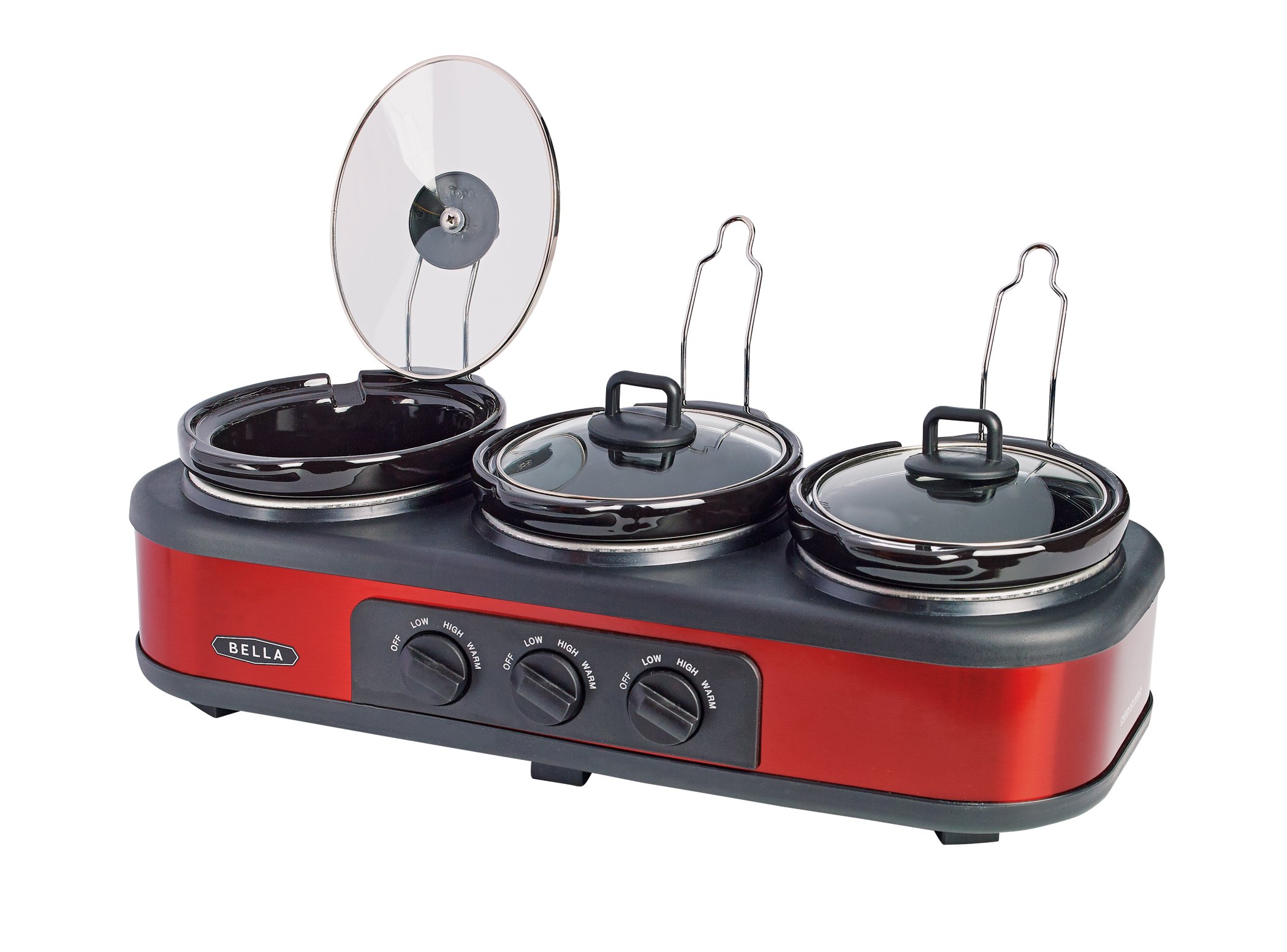 BELLA Triple Slow Cooker and Buffet Server, 3 x 1.5 QT Manual Red NIB 