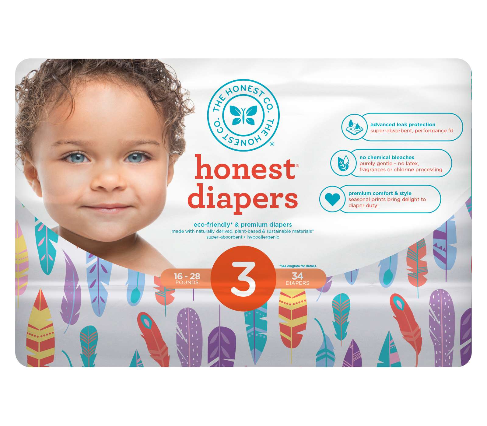 The Honest Company Painted Feathers Diapers 34 ct; image 1 of 3