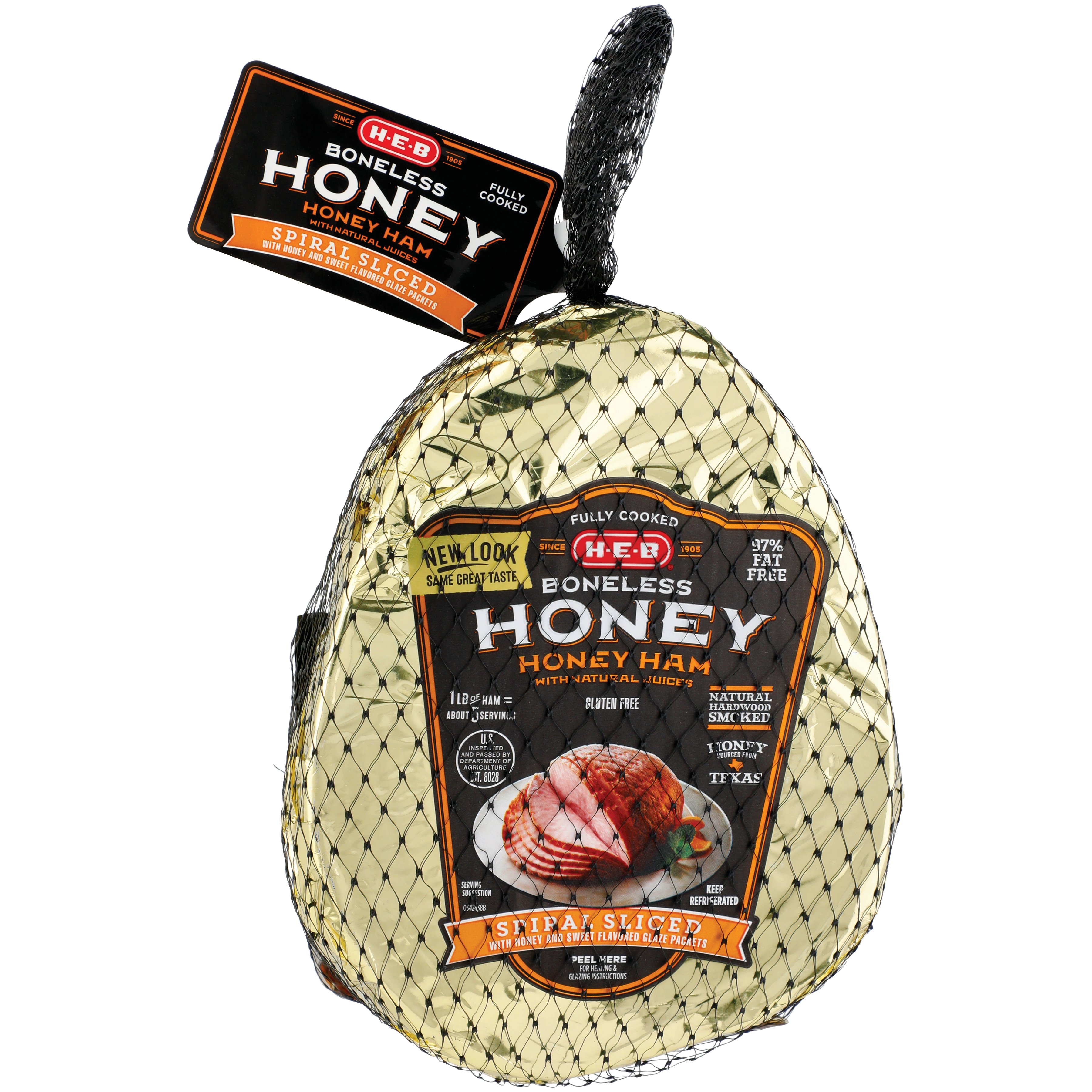 H-E-B Fully Cooked Boneless Spiral Sliced Honey Cured Ham - Shop Pork ...