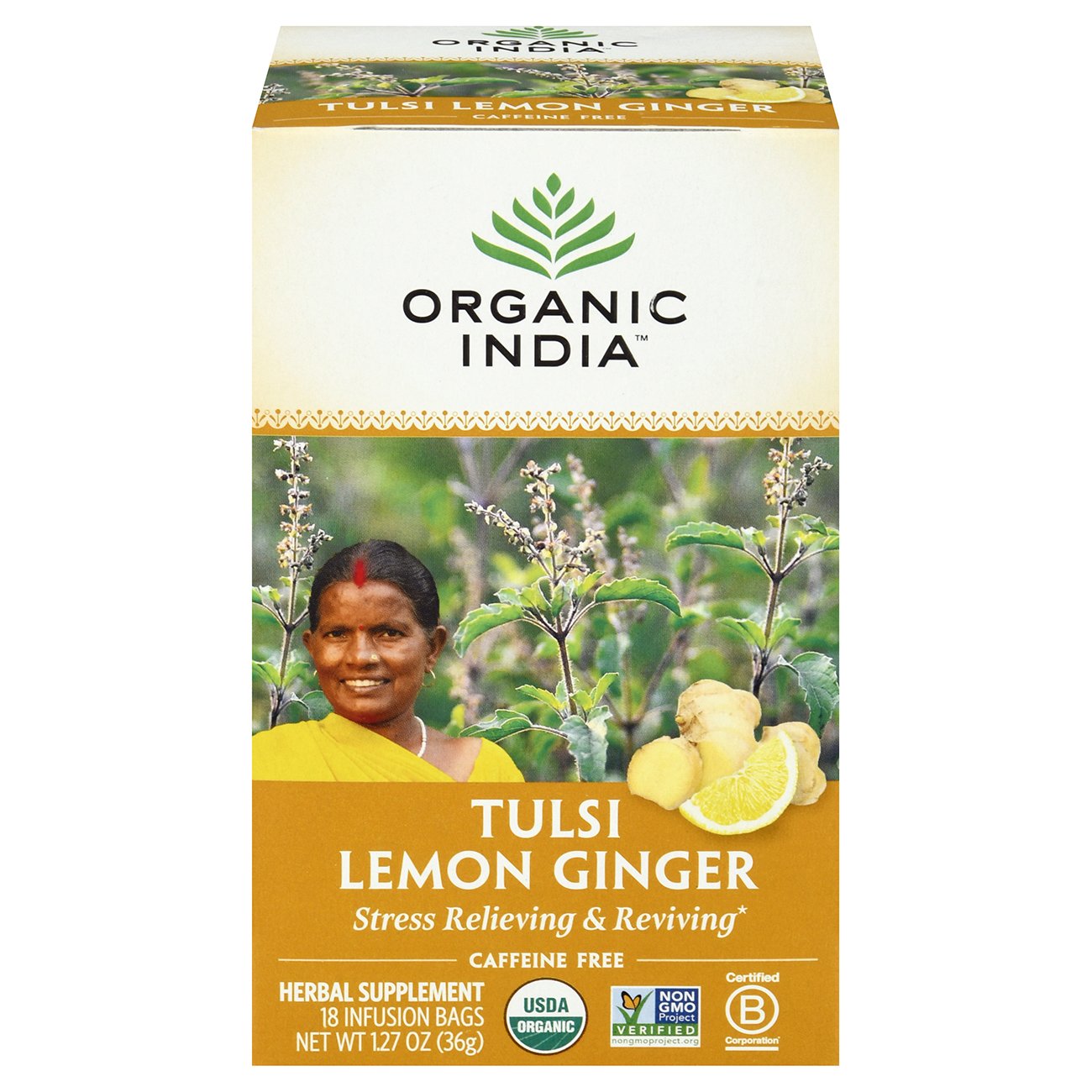 Organic India Tulsi Holy Basil Lemon Ginger Infusion Tea Bags, 18 ct