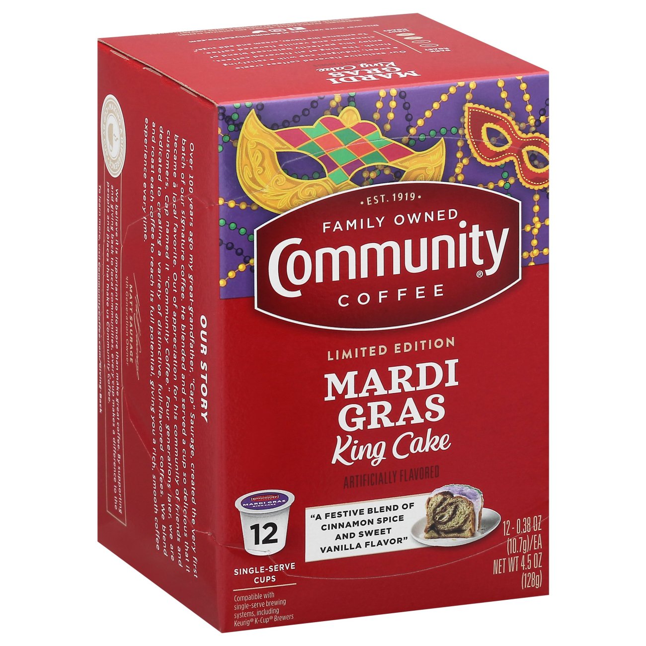 calories in community coffee mardi gras king cake