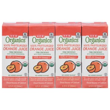 H-E-B Organics 100% Pasteurized Orange Juice 4 pk Juice Boxes