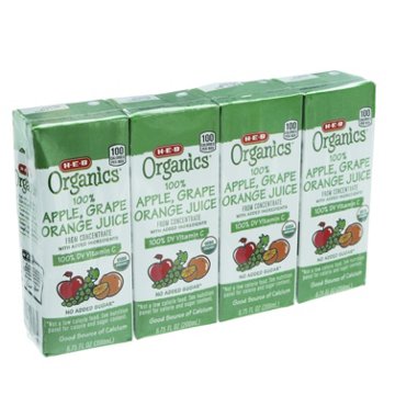 H-E-B Organics 100% Apple Grape Orange Juice 4 pk Boxes, 6.75 oz