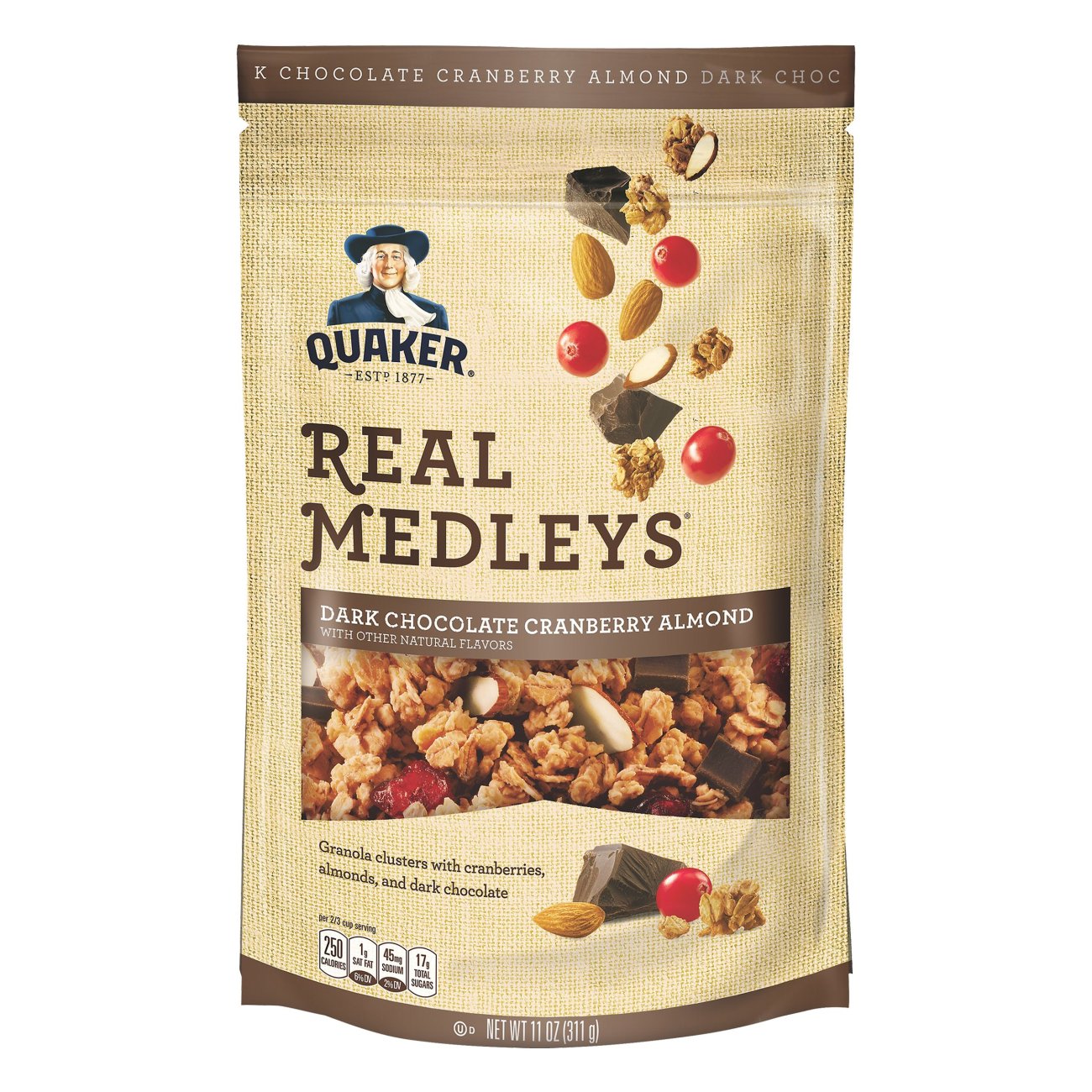 Quaker Real Medleys Dark Chocolate Cranberry Almond - Shop Granola ...