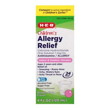 H-E-B Children’s Allergy Relief Cetirizine 24 Hour Liquid – Bubblegum Flavor, 4 oz