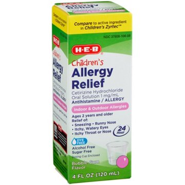 H-E-B Children’s Allergy Relief Cetirizine 24 Hour Liquid – Bubblegum Flavor, 4 oz