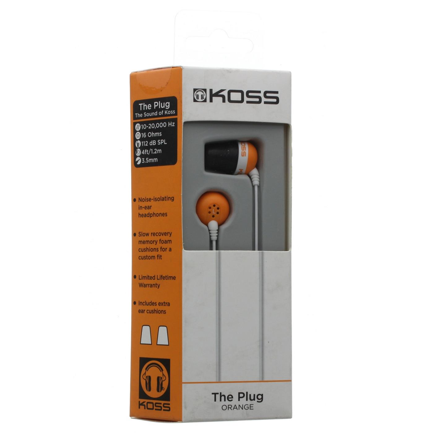 Koss Plug Orange Earbuds; image 1 of 2