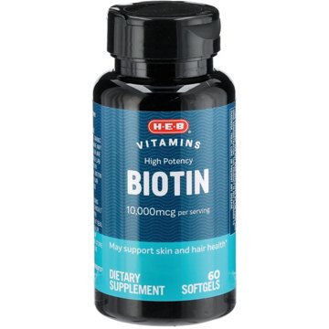 H-E-B Vitamins Max Potency Biotin 10,000 mcg Softgels, 60 ct