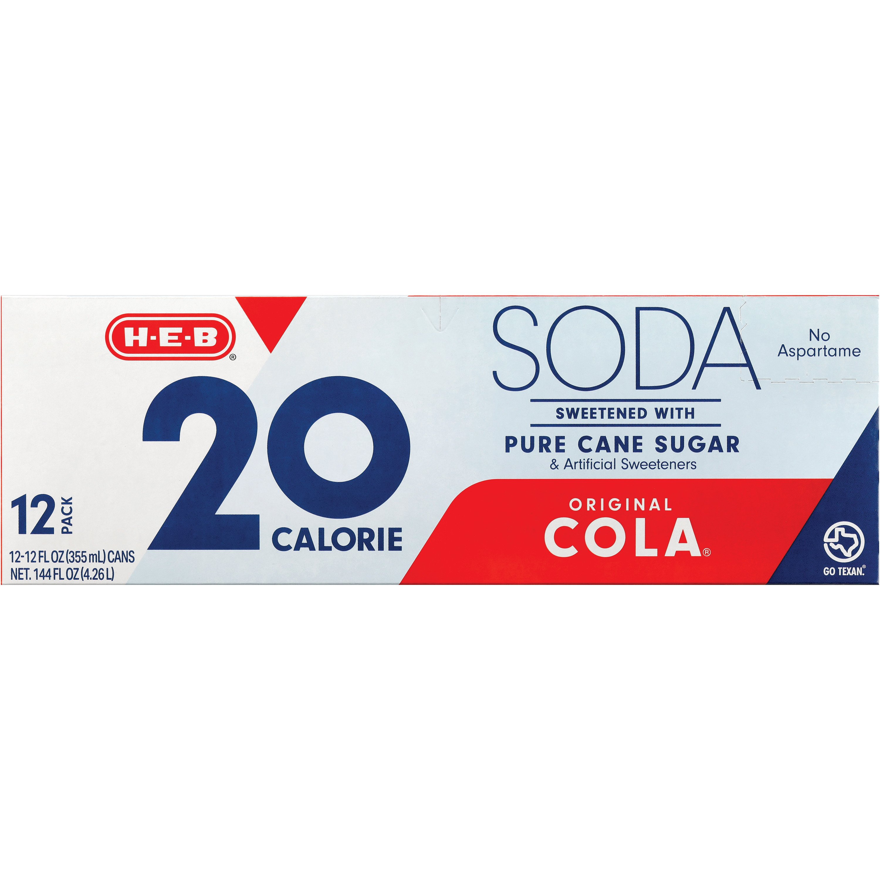 H-E-B 20 Calorie Original Cola Soda 12 pk Cans - Pure Cane Sugar - Shop Soda  at H-E-B