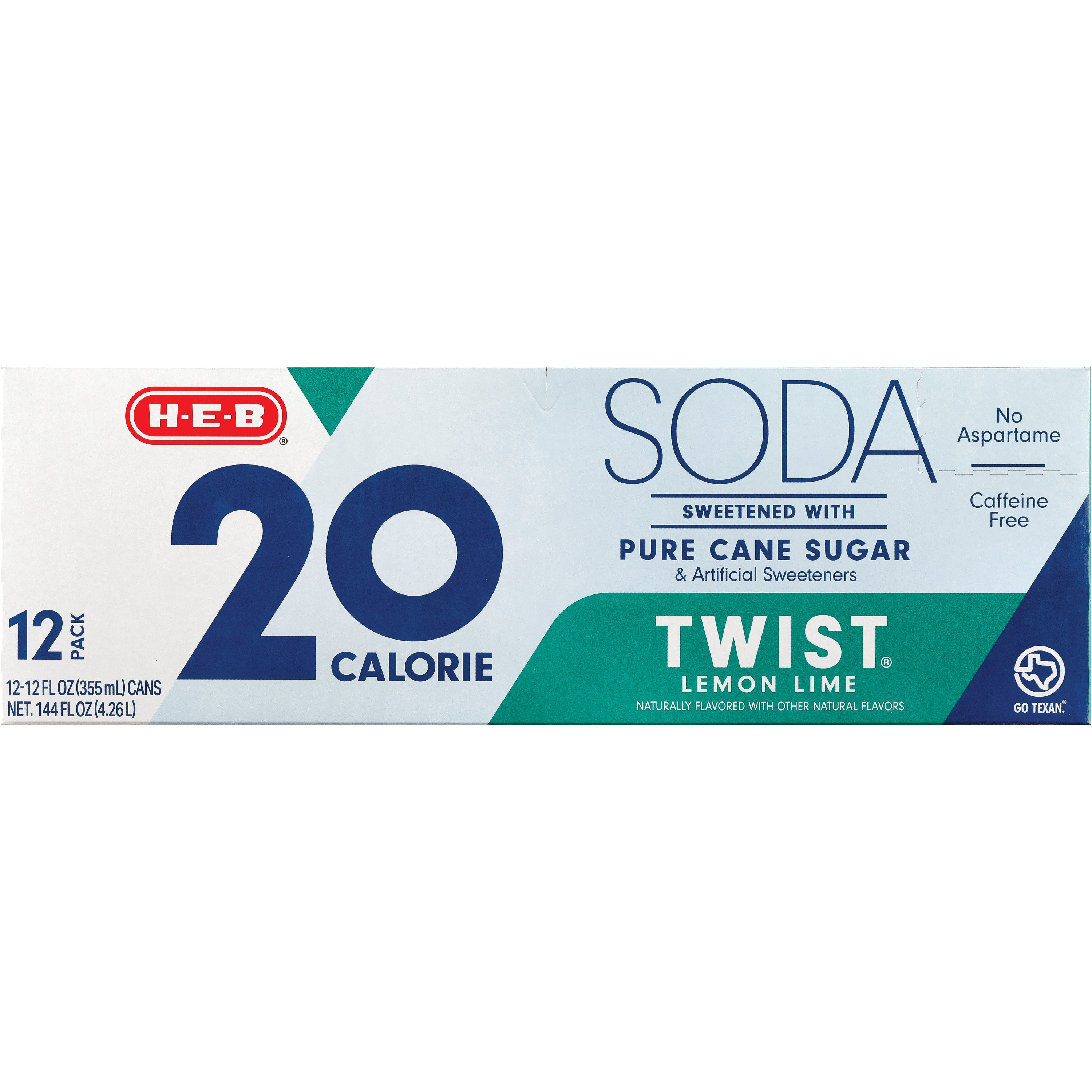 H-E-B 20 Calorie Pure Cane Sugar Twist Lemon Lime Soda 12 pk Cans, 12 oz