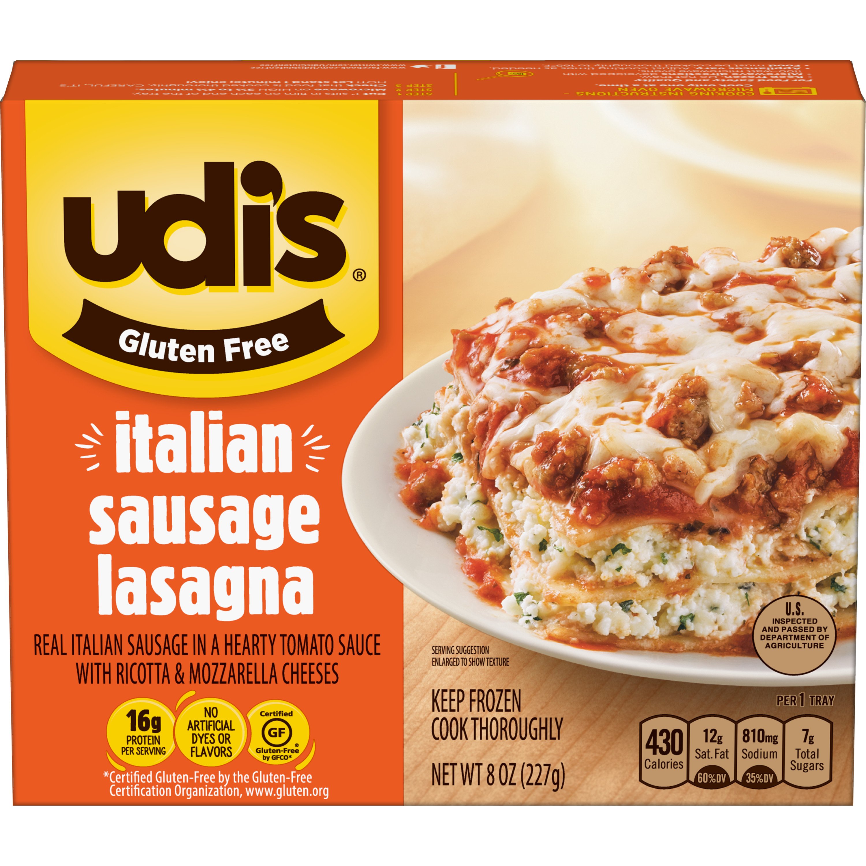 Udi's GlutenFree Italian Sausage Lasagna Frozen Meal Shop Entrees