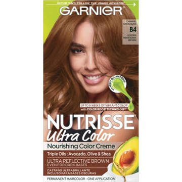 Garnier Nutrisse Ultra Color Nourishing Bold Permanent Hair Color Creme B4 Caramel Chocolate, 1 kit