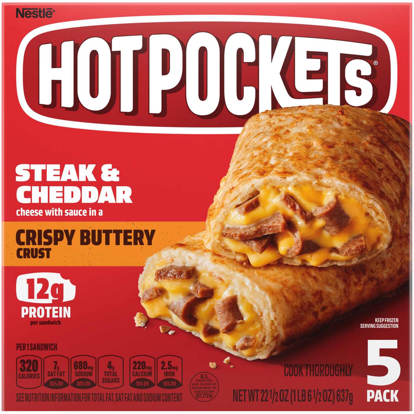 Hot Pockets Steak & Cheddar Frozen Sandwiches - Crispy Buttery Crust; image 7 of 8