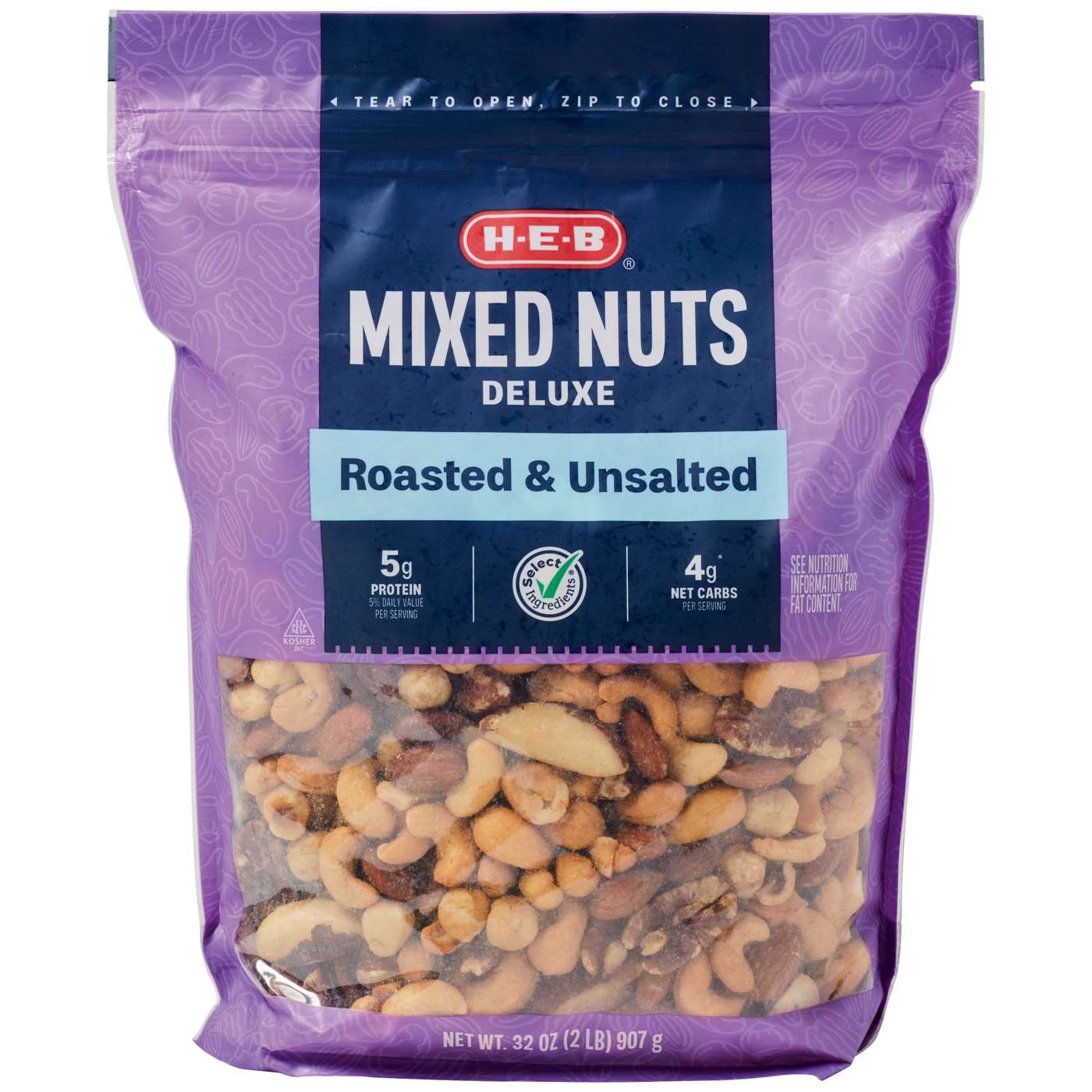 H-E-B Deluxe Unsalted Roasted Mixed Nuts; image 1 of 2