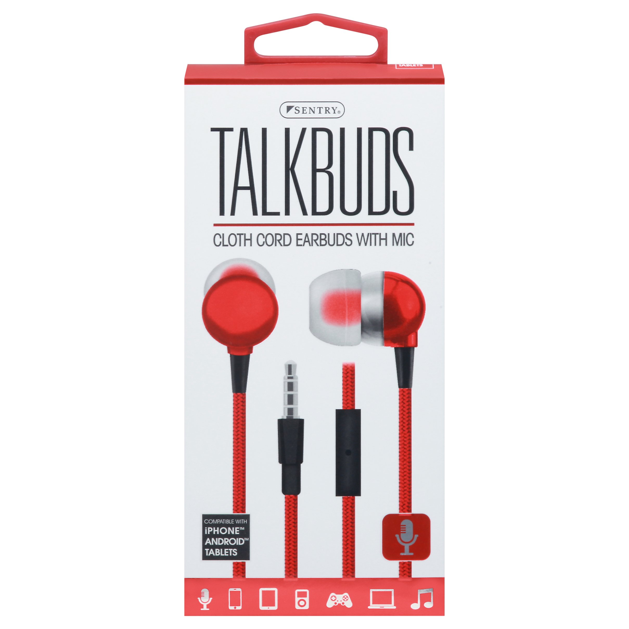Sentry Talkbuds Red Cloth Cord Earbuds with Mic Shop Audio at HEB