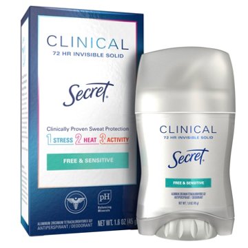 Secret Clinical Strength Invisible Solid Antiperspirant and Deodorant - Free & Sensitive