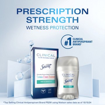 Secret Clinical Strength Invisible Solid Antiperspirant and Deodorant - Free & Sensitive
