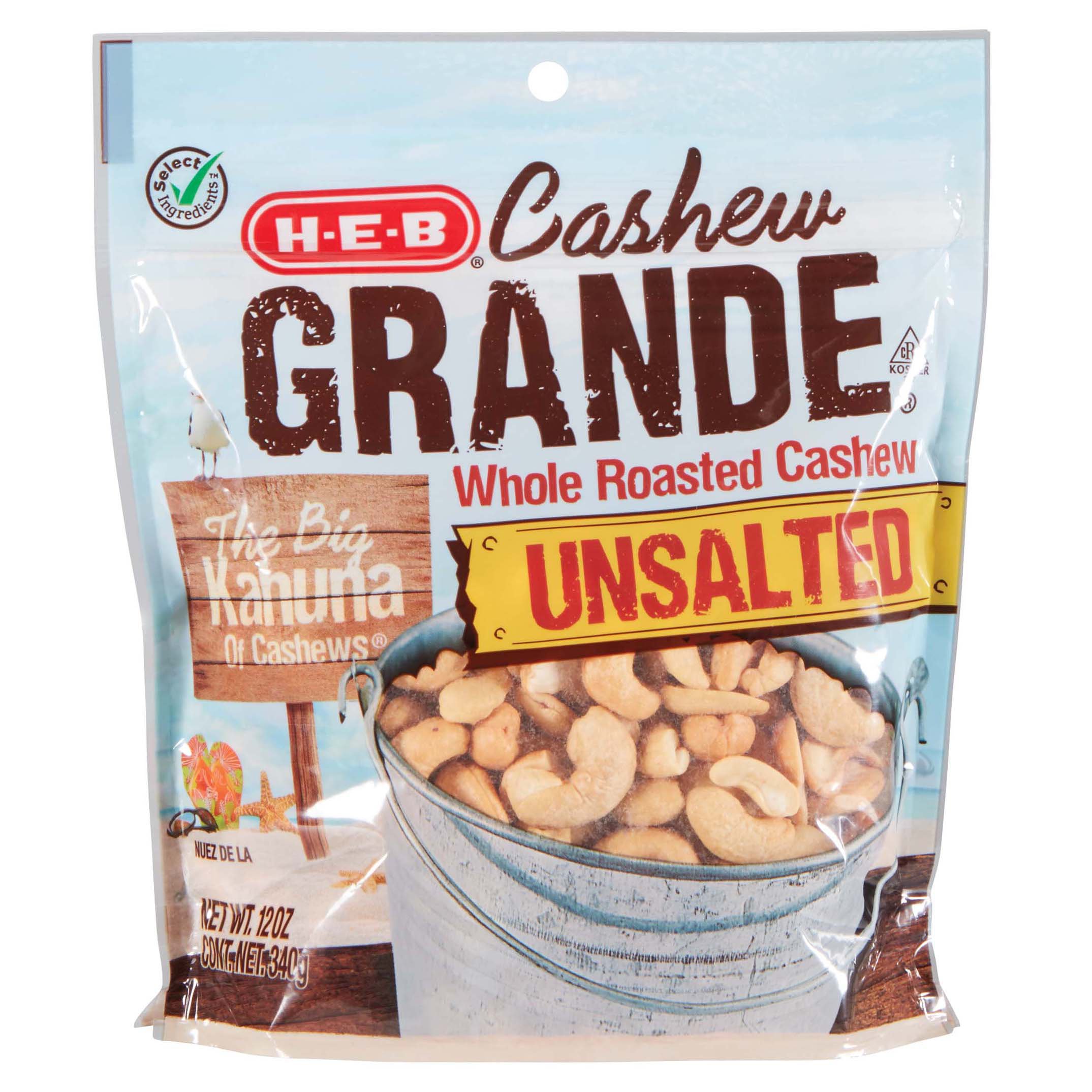 H-E-B Cashew Grande Unsalted Roasted Whole Cashews - Shop Nuts & Seeds ...