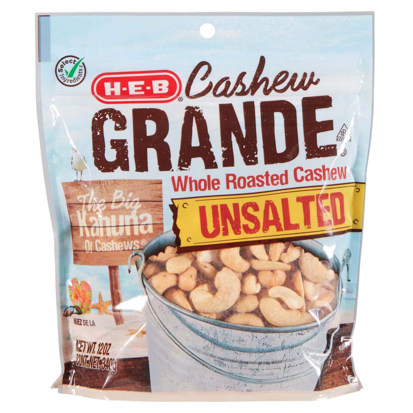 H-E-B Cashew Grande Unsalted Roasted Whole Cashews; image 1 of 2