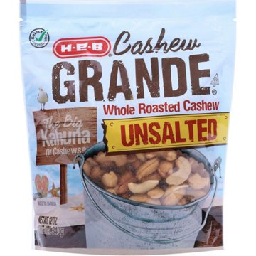 H-E-B Cashew Grande Unsalted Roasted Whole Cashews, 12 oz