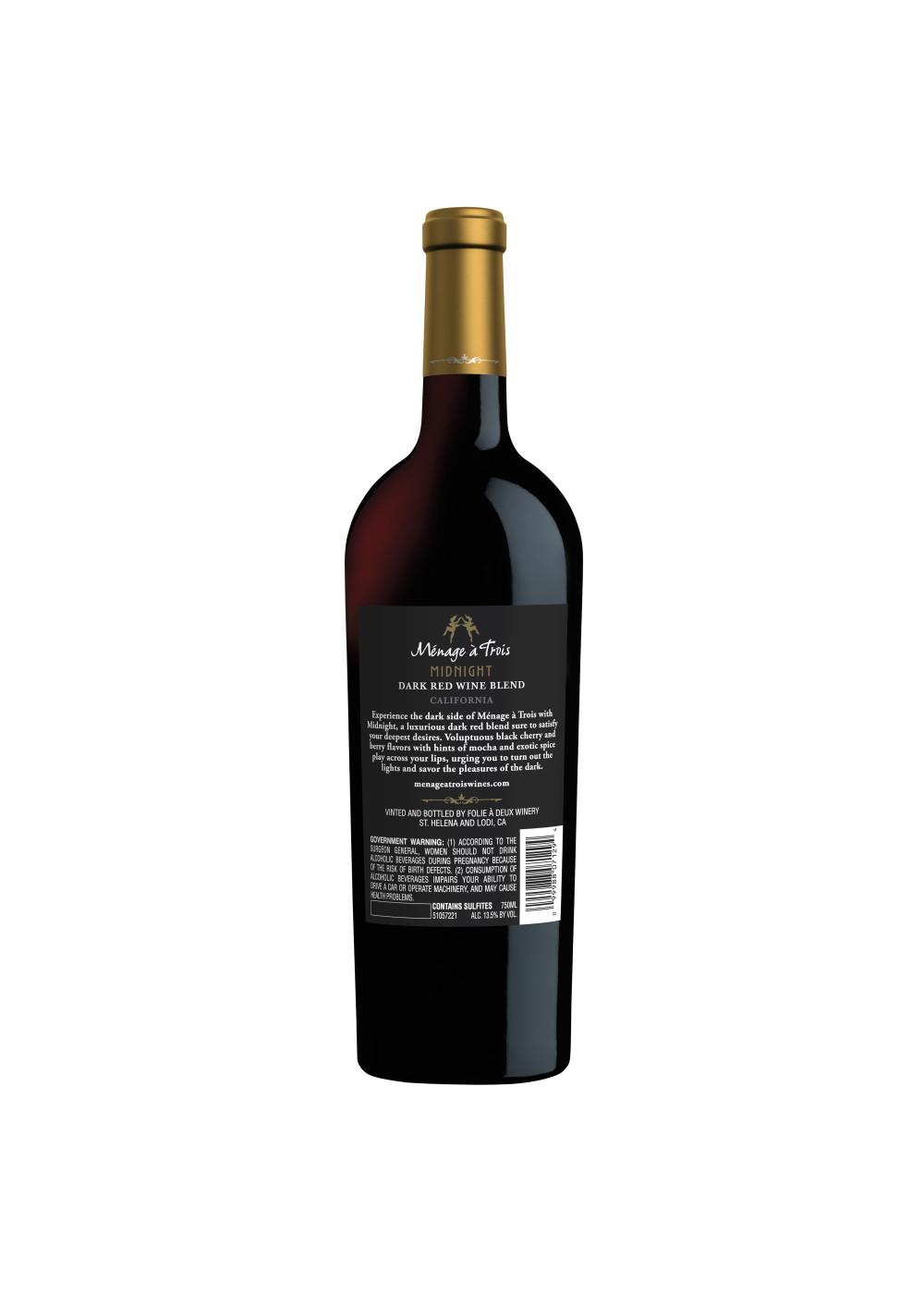 Menage A Trois Midnight Dark Red Blend California Wine; image 2 of 4