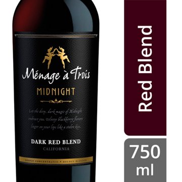 Menage A Trois Midnight Dark Red Blend California Wine, 750 mL
