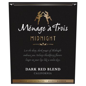 Menage A Trois Midnight Dark Red Blend California Wine, 750 mL