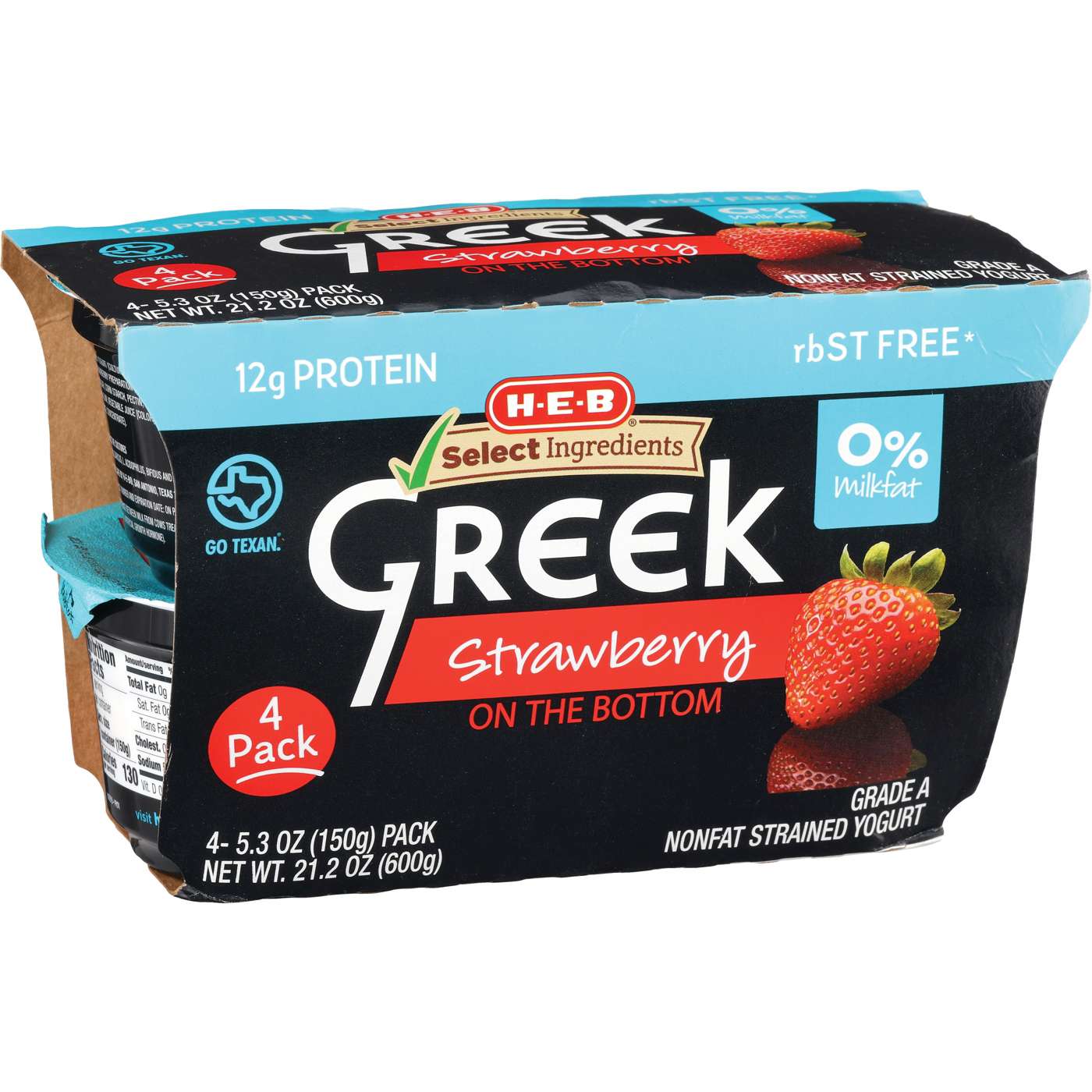 H-E-B 12g Protein Nonfat Greek Yogurt - Strawberry on the Bottom; image 2 of 2