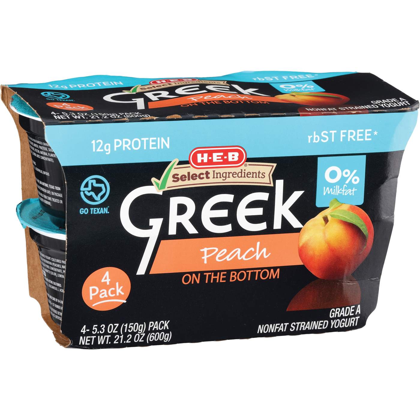 H-E-B 12g Protein Nonfat Greek Yogurt - Peach on the Bottom; image 2 of 2