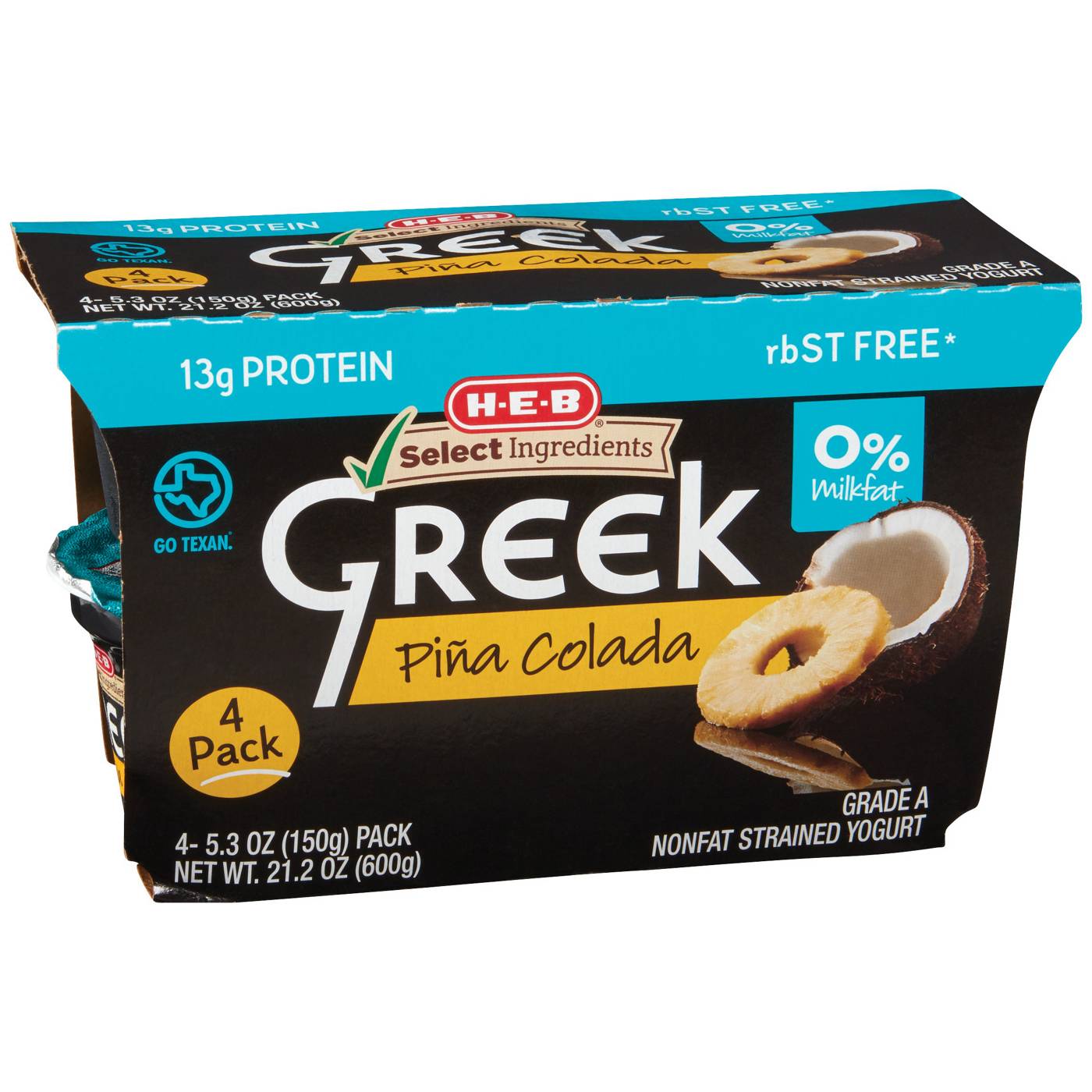 H-E-B 13g Protein Nonfat Greek Yogurt - Piña Colada; image 1 of 2