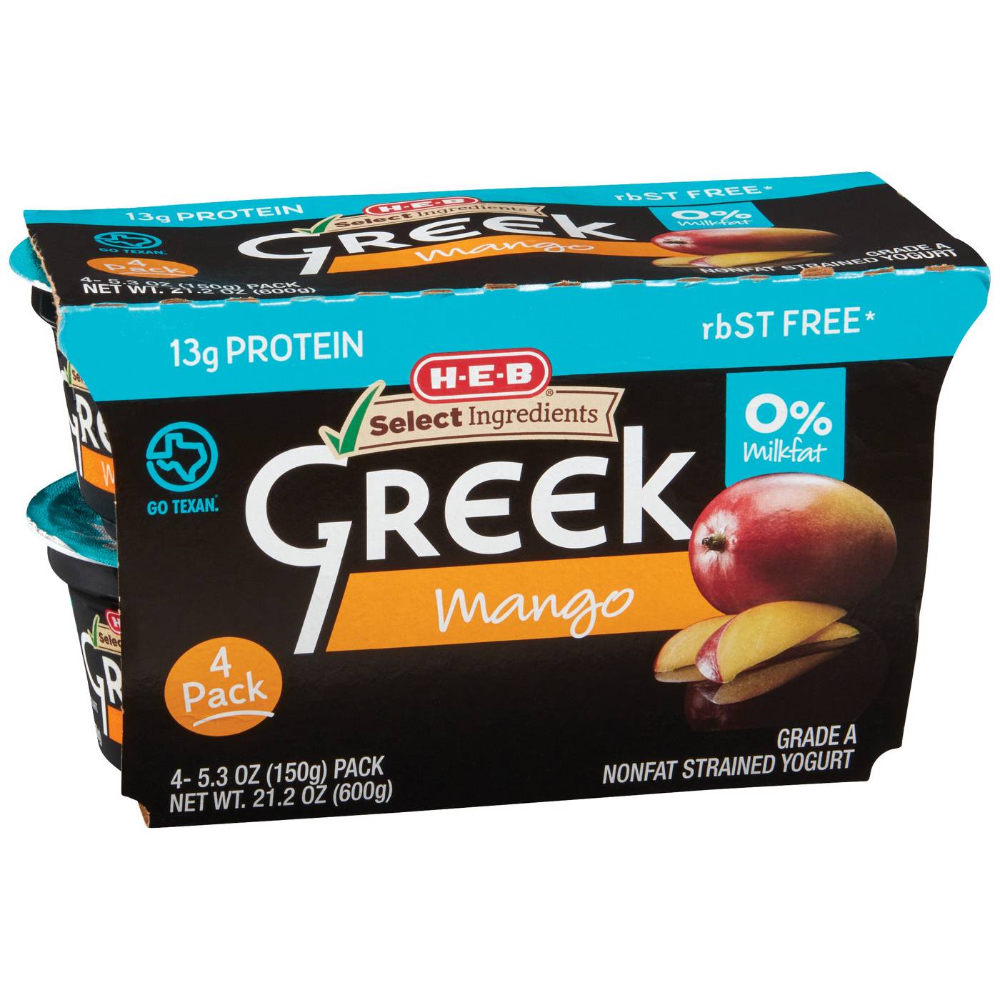 H-E-B 13g Protein Nonfat Greek Yogurt - Mango; image 1 of 2