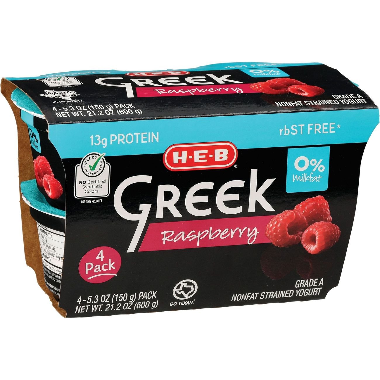 H-E-B 13g Protein Nonfat Greek Yogurt - Raspberry, 4 ct