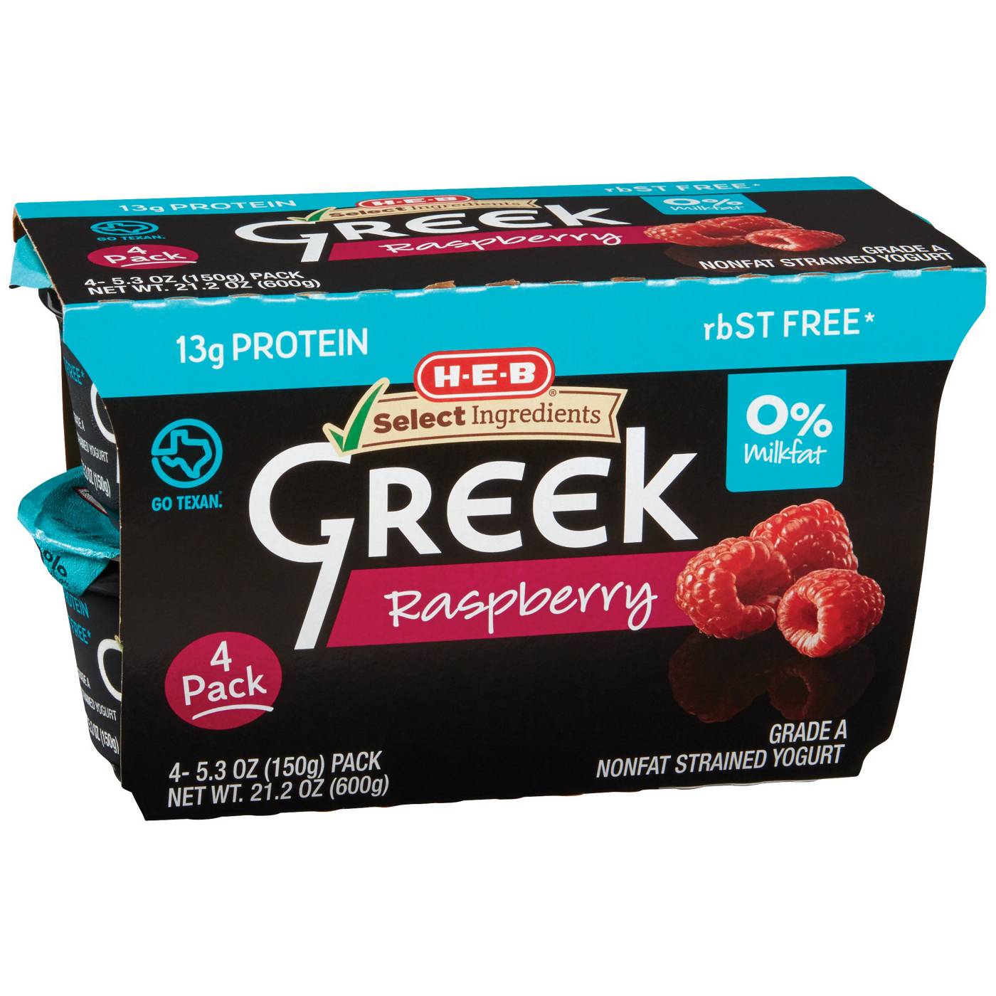 H-E-B 13g Protein Nonfat Greek Yogurt - Raspberry; image 1 of 2