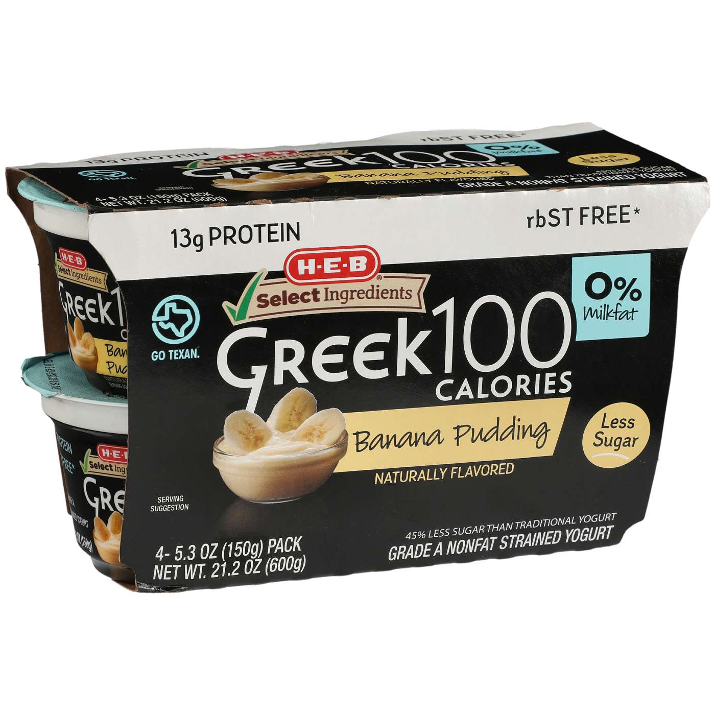 H-E-B 13g Protein Greek 100 Calories Nonfat Yogurt - Banana Pudding; image 1 of 2