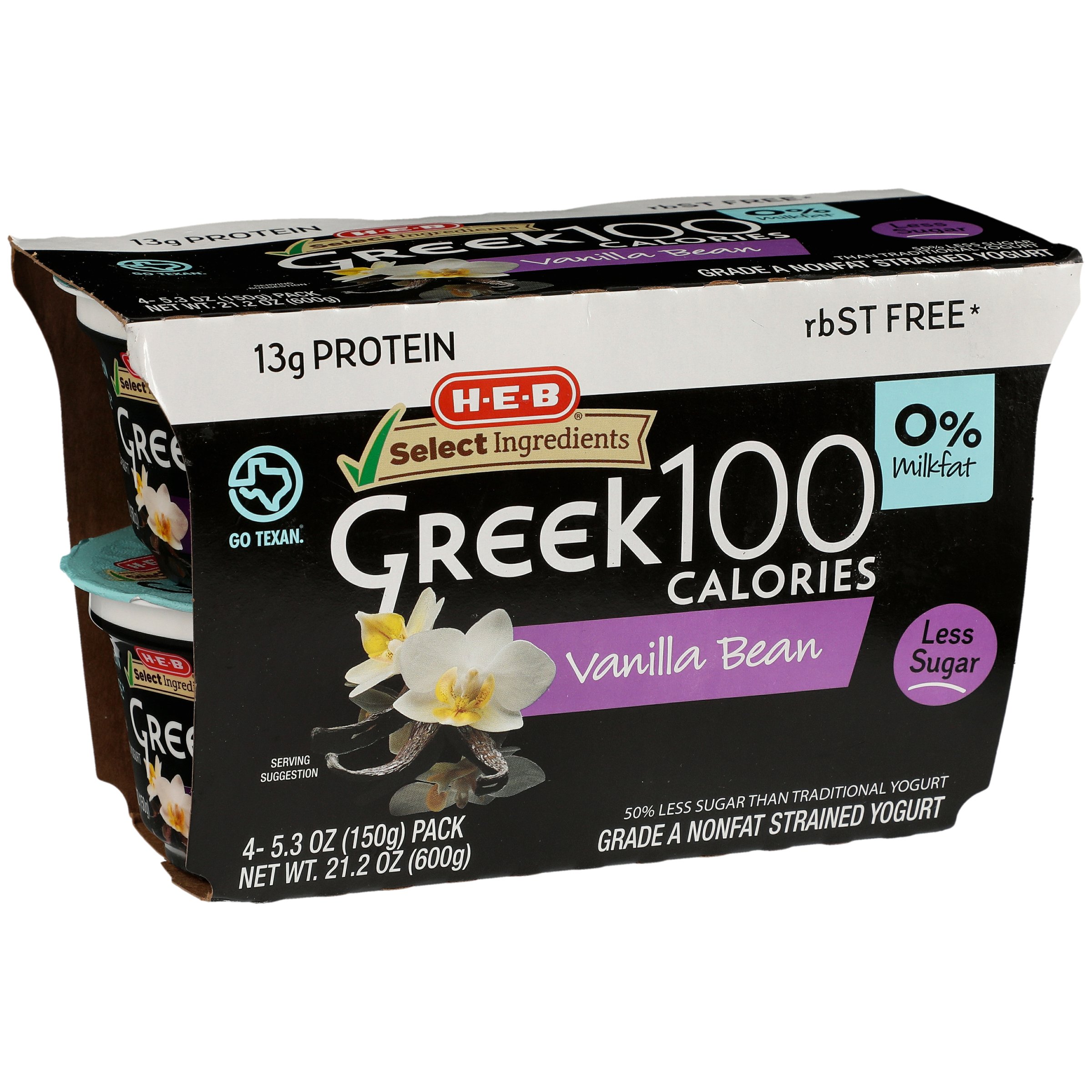 H-E-B Select Ingredients Non-Fat 100 Calories Vanilla Bean Greek Yogurt ...