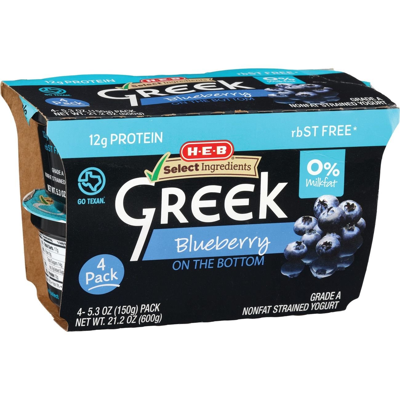 H-E-B 12g Protein Nonfat Greek Yogurt - Blueberry On The Bottom - Shop ...