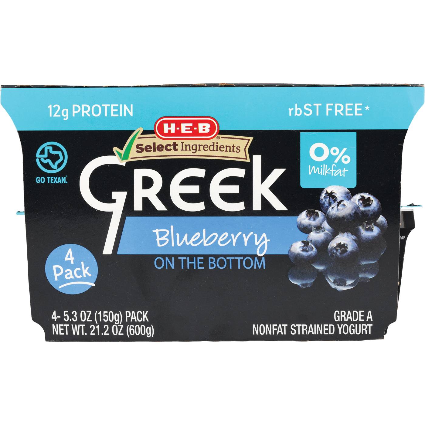 H-E-B Non-Fat Blueberry on the Bottom Greek Yogurt; image 1 of 2
