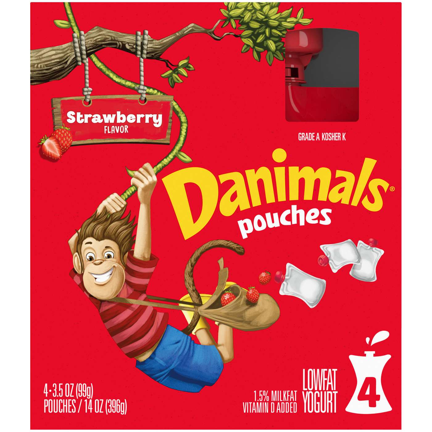 Danimals Lowfat Yogurt 4 pk Pouches - Strawberry; image 1 of 8