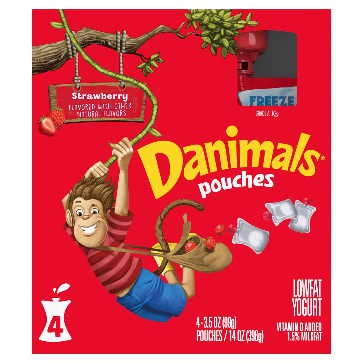 Danimals Lowfat Yogurt 4 pk Pouches - Strawberry; image 1 of 8